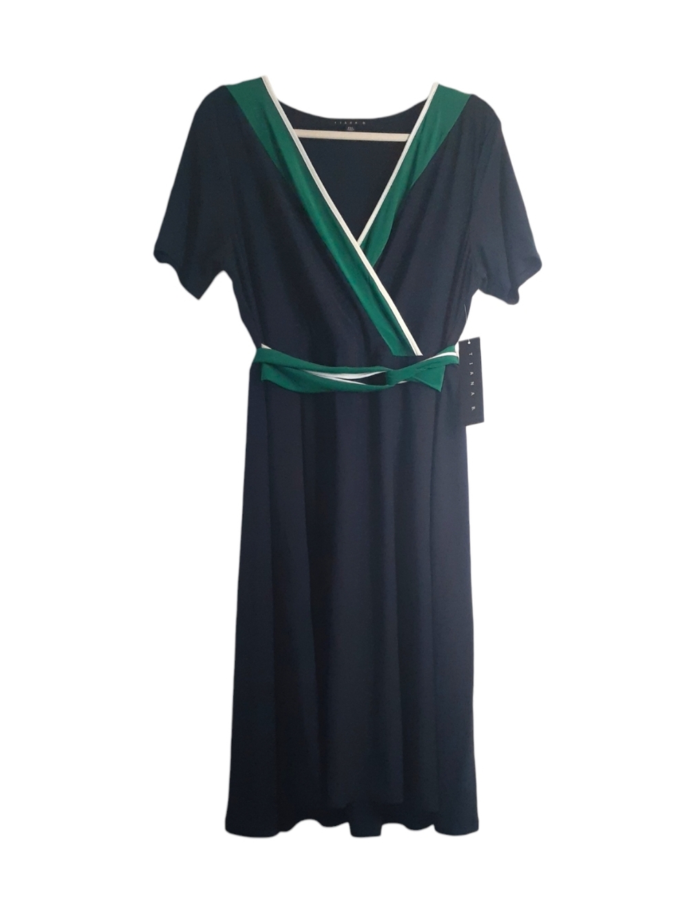 Tiana B. Navy Blue and Green Wrap-Style Dress Size PXL - Picture 5 of 5